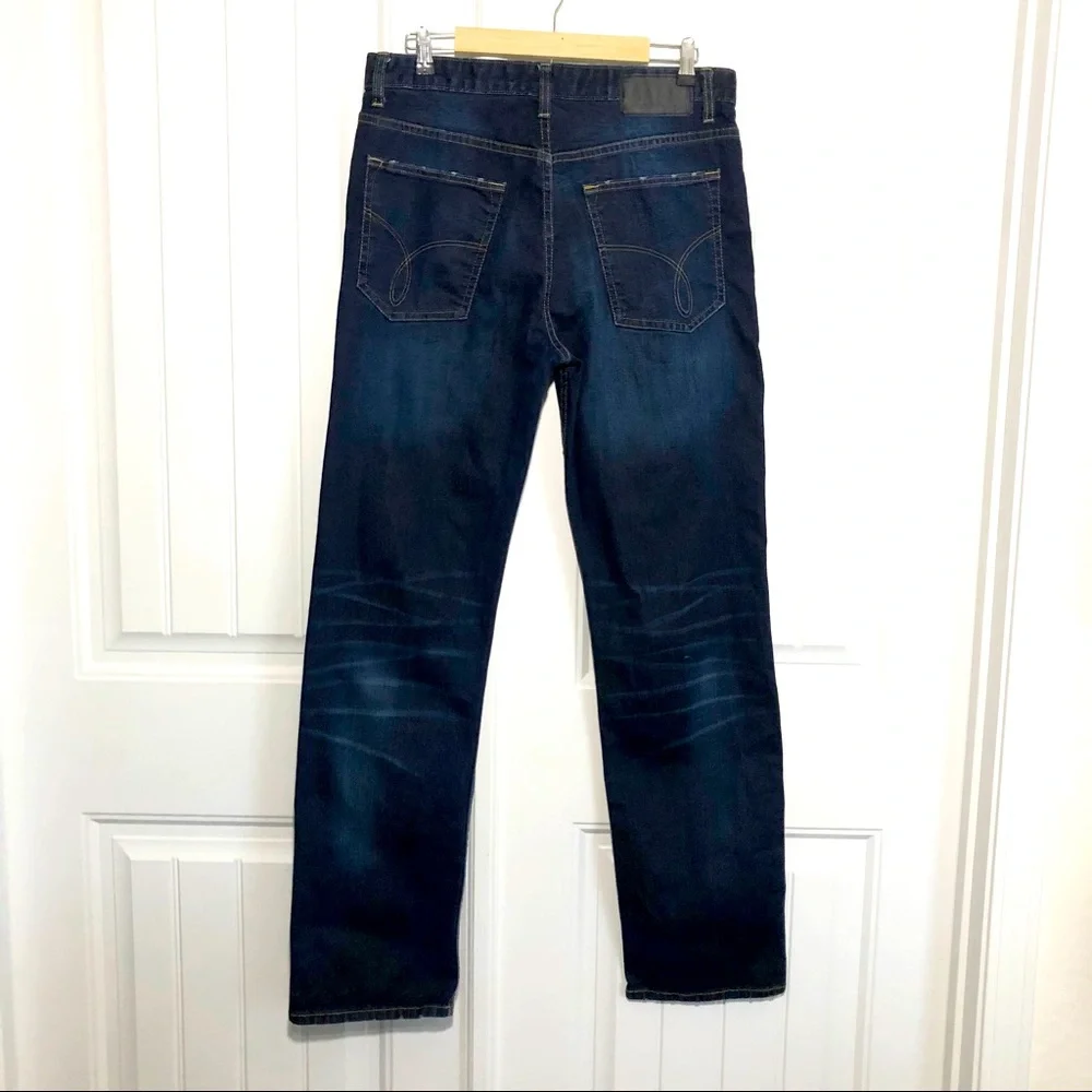 Calvin Klein Cotton Blend Dark Blue Wash Relaxed Straight Jeans 33 x 34_3